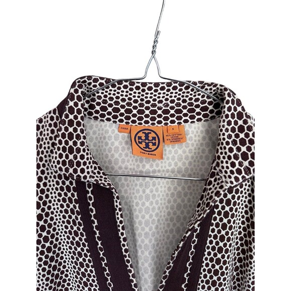 Tory Burch Brown White Honeycomb V Neck Size 6 - Picture 5 of 6